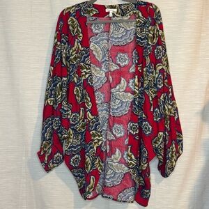 Maurices Red and Blue Floral Kimono Cardigan